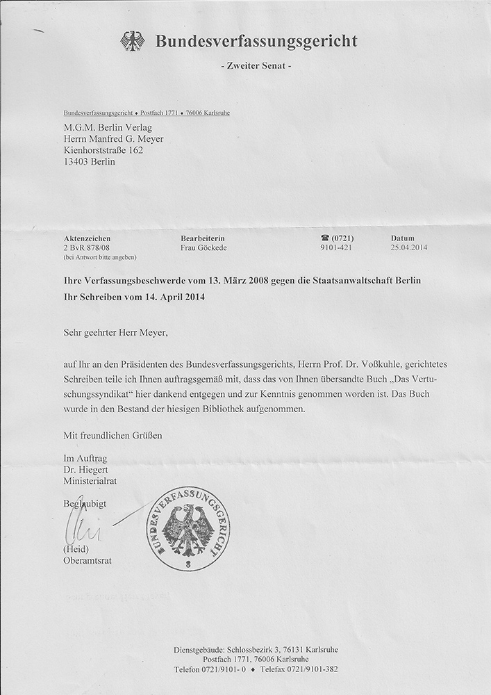 Antwortschreiben vom BVerfG