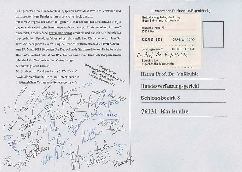 Postkarte an Herrn Pro. Dr. Voßkuhle