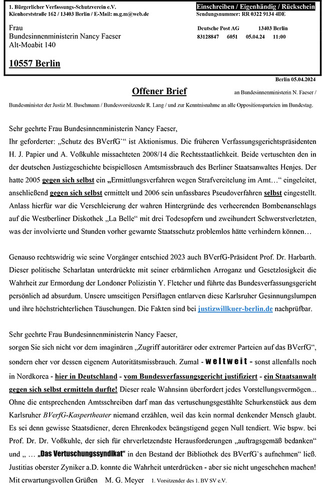 Postkarte / Rückseite an Fr. Faeser